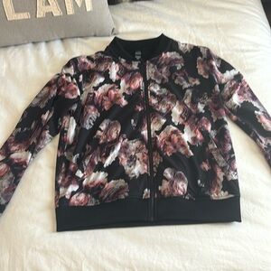 Victoria Secret Zip Up Bomber Jacket Black and Floral Women’s Large